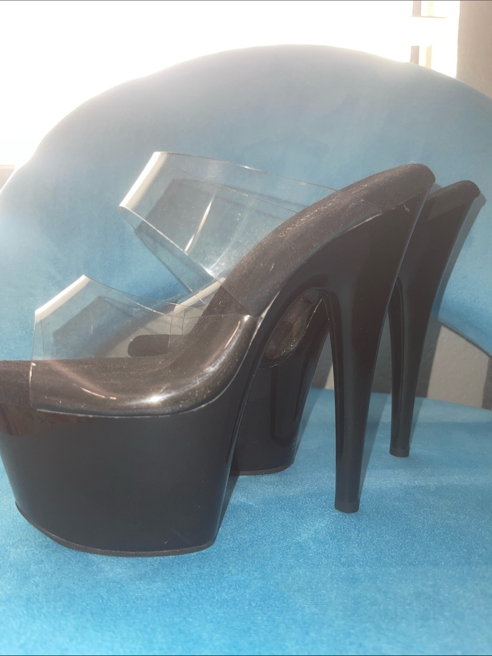Black Clear-Strap Platform Heels for Women